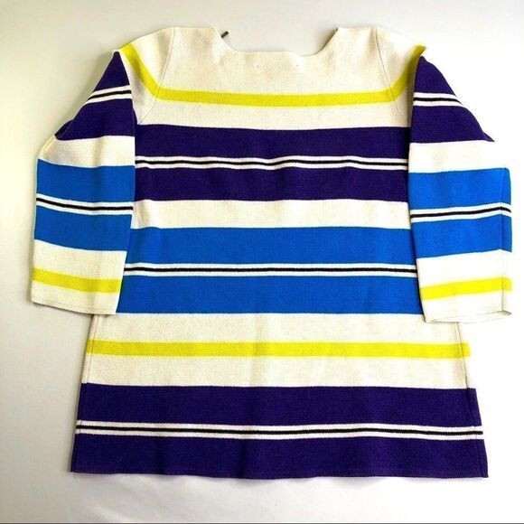 Ann Taylor LOFT 3/4 Sleeve Striped Sweater, White Blue Green - Picture 5 of 10